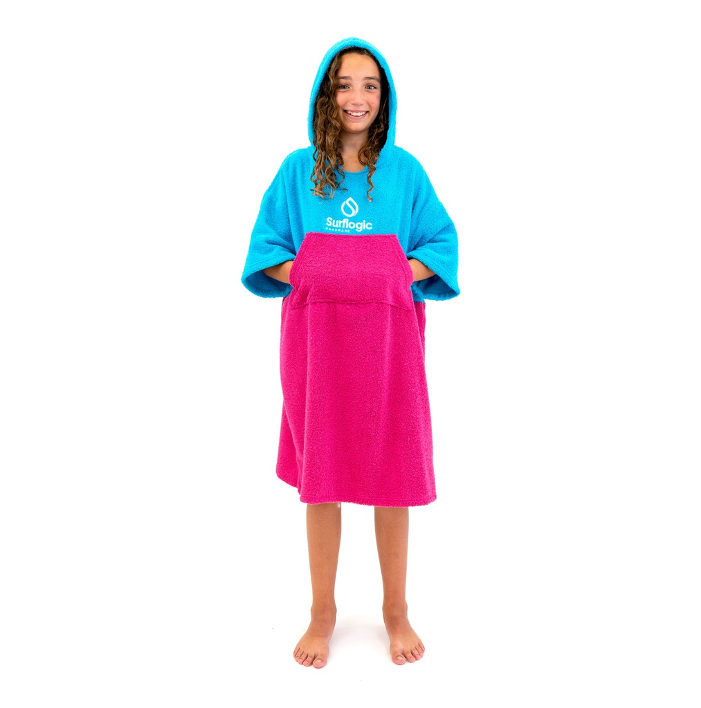 Poncho junior cyan & neon pink
